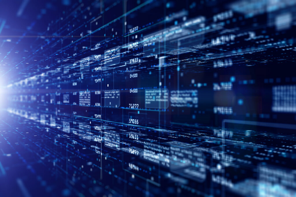 Dark background shows data moving through the ether